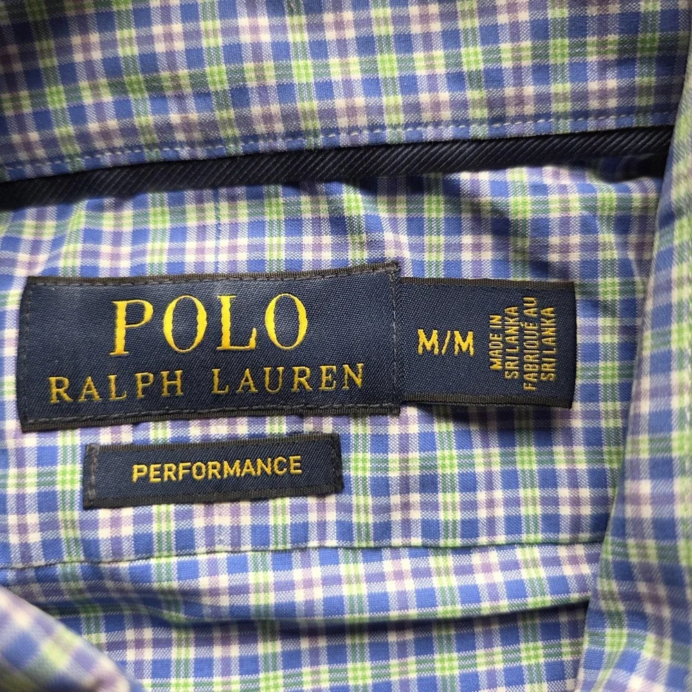 Polo Ralph Lauren Shirt Mens Medium Blue Plaid Long Sleeve Performance Casual
